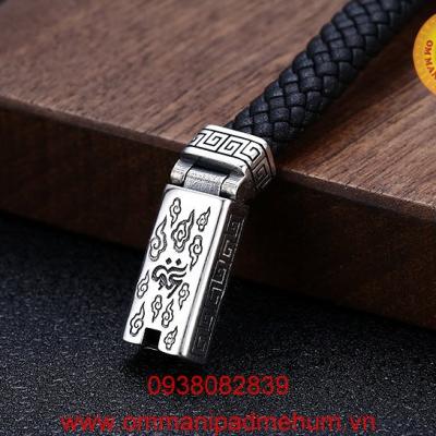Vòng đeo tay bạc thái thần chú Om Mani Padme Hum và chủng tử Hri